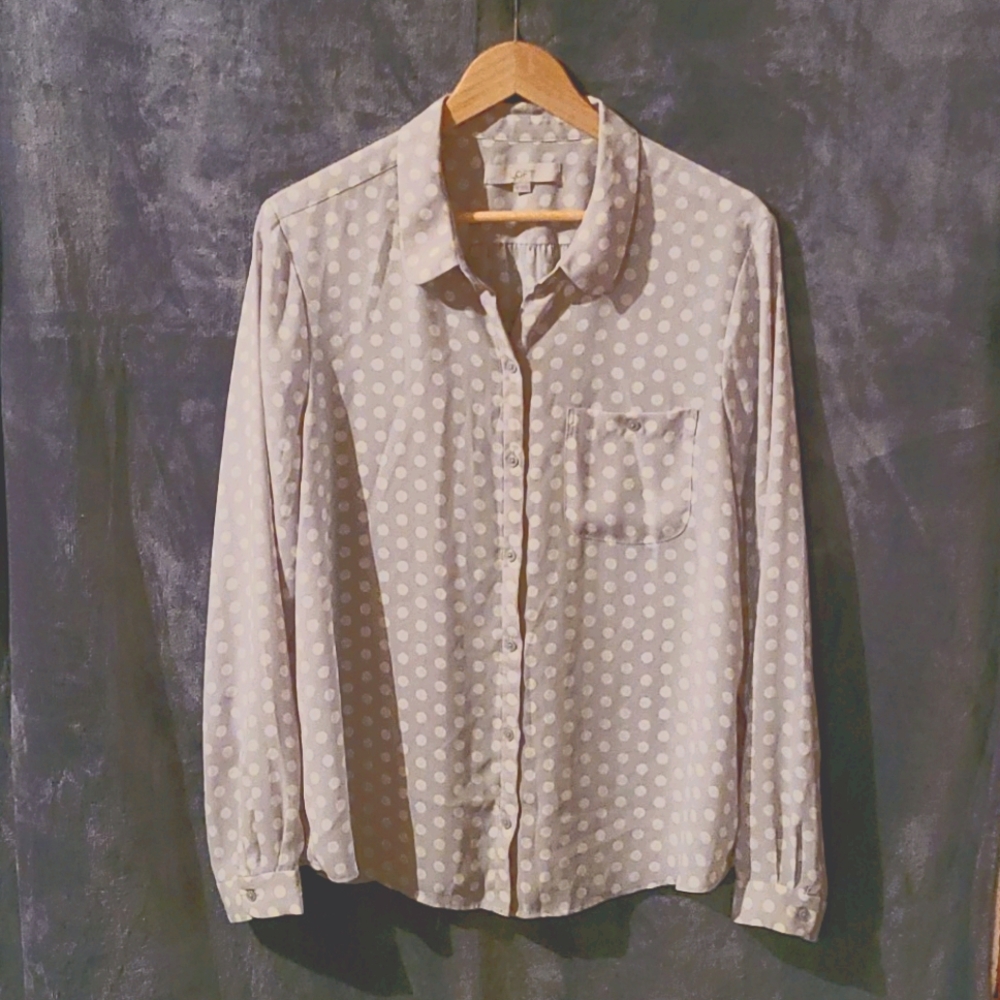 Ann Taylor LOFT Polka Dot Button Up Blouse